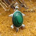 Lindo colgante de tortuga plateada con piedra de malaquita verde para collar joya - Malaquita