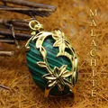 Ethnic style gold-plated floral wrap pendant with green malachite stone variant - Floral Hollow Style (aljylp494) / 28x20mm / Malachite