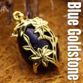 Exquisite blue goldstone pendant featuring golden floral vine details for ethnic jewelry styling - Floral Hollow Style (aljylp494) / 28x20mm / Blue Sandstone