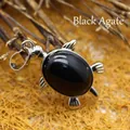 Collar colgante de tortuga único con una concha de piedra de ónice negro pulido. - Obsidiana