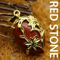 Ethnic style gold-tone floral wrap red stone oval pendant for necklace accessory - Floral Hollow Style (aljylp494) / 28x20mm / Red Jasper