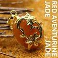 Elegant ethnic red aventurine jade stone pendant with golden floral wrap design - Floral Hollow Style (aljylp494) / 28x20mm / Red Aventurine