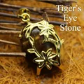 Ethnic style tiger eye stone pendant featuring gold plated flower filigree jewelry design - Floral Hollow Style (aljylp494) / 28x20mm / Tiger's Eye
