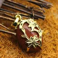 Ethnic style gold-plated flower wrapped brown sparkling goldstone oval pendant necklace - Floral Hollow Style (aljylp494) / 28x20mm / Gold Sandstone