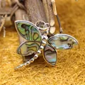 Large iridescent abalone shell dragonfly pendant necklace with silver-tone finish - L / Multicolor