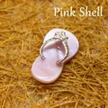 Adorable pink shell pendant in flip-flop shape with silver flower strap detail adorn - Pink Shell