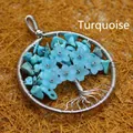 Handgefertigter Türkis-Lebensbaum-Anhänger mit zarten blauen Kunstharzblumen Schmuck SKU - K9 / Blauer Türkis