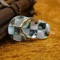 Unique flip-flop pendant necklace featuring a natural abalone shell checkerboard design - Flip Flop Shape-Double Sided Abalone Checkered (aljylp615)