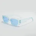 Fashionable light blue translucent rectangle sunglasses with small frame design. - Transparent Blue Frame Blue Lens