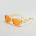 Detailed side view of trendy small square sunglasses with translucent orange frames. - Transparent Yellow Frame Yellow Lens