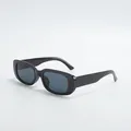 Detailed view of black small frame rectangular sunglasses for men and women - Black Frame Grey Lens