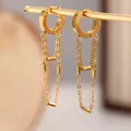 Minimalist gold stainless steel tassel chain earrings with H-shaped dangle design - Gold