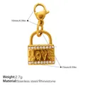 Pendentif cadenas en acier inoxydable doré orné de strass avec une gravure LOVE élégante - Pendentif Serrure Fluide Lettre LOVE (PJ2273WEGLXK)