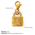 Pendentif cadenas doré vintage avec motif lune et étoiles en strass, acier inoxydable - Pendentif Serrure Strass Relief Étoile Lune (PJ2274WEGLXK)