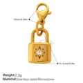 Pendentif cadenas doré avec étoile en strass et fermoir mousqueton en acier inoxydable - Pendentif Serrure Strass Étoile Radiale (PJ2277WEGLXK)