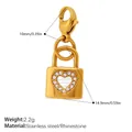 Pendentif breloque cadenas cœur doré élégant avec strass et fermoir mousqueton - Pendentif Serrure Strass Cœur (PJ2279WEGLXK)