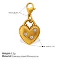 Pendentif cadenas cœur en acier inoxydable doré avec strass et fermoir homard - Pendentif Serrure Strass Cœur Texture Rétro (PJ2281WEGLXK)