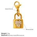 Pendentif cadenas cœur en acier inoxydable doré avec strass et fermoir homard - Pendentif Serrure Pavé de Strass Cœur (PJ2282WEGLXK)