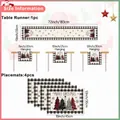 Detaillierte Größenführung für Weihnachtstischläufer und Tischsets mit Karo-Bäumen - Stil 07 / 5-teiliges Set (4 Platzsets + 1 Tischläufer)