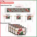 Set aus Weihnachts-Tischläufer und 4 Platzsets mit Gnomen und Karomuster 183cm - Stil 09 / 5-teiliges Set (4 Platzsets + 1 Tischläufer)