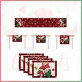 Weihnachts Tischläufer und 4 Platzsets Set mit festlichem Gnom und Glocken Design - Stil 08 / 5-teiliges Set (4 Platzsets + 1 Tischläufer)