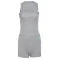 Set da donna a due pezzi in maglia a coste grigia con canotta aderente e pantaloncini a vita alta - Grigio