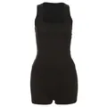Set due pezzi a coste nero da donna con canotta scollo quadrato e pantaloncini alti - Nero