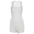 Completo a due pezzi a costine bianche da donna con canotta e pantaloncini a vita alta - Bianco