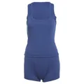 Set due pezzi blu con canotta a coste slim fit e pantaloncini a vita alta moda - Blu Notte