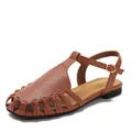 Elegant French vintage hollow-out brown breathable closed-toe Roman sandals for women - 36 / Brown