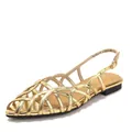 Elegant golden woven flat slingback sandals for women with pointed hollow-out design - 36 / Gold