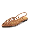 Elegant French-style woven tan flat sandals with an adjustable slingback buckle - 36 / Brown