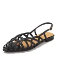 Black woven Roman sandals for women with flat sole and adjustable slingback strap. - 36 / Black