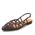 Elegant brown woven flat slingback sandals with pointed toe for women - 36 / Coffee
