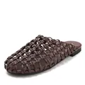 Vintage brown woven hollow-out mule sandals with a comfortable flat sole for stylish summer wear. - 36 / Coffee