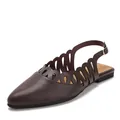 Retro brown pointed-toe slingback flat sandals with hollow-out design for women - 36 / Coffee
