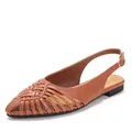 Vintage brown woven leather flat sandals with pointed toe and adjustable slingback strap design - 36 / Brown