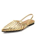 Elegant metallic gold pointed-toe hollow slingback flat sandals with retro striped cage design - 36 / Gold