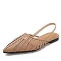 Sandales plates beiges à bout pointu avec brides plissées et design ajouré élégant - Abricot