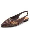 Vintage brown woven pointed toe slingback flat sandals for women summer roman style shoes - 36 / Coffee