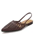 Vintage pointed-toe hollow-out flat slingback sandals with brown stripe pattern - 36 / Coffee