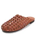 Vintage brown woven flat mules featuring a stylish hollow-out closed toe for summer wear - 36 / Brown