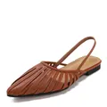 Elegant brown pointed toe slingback flat sandals featuring a striped hollow out design - 36 / Brown
