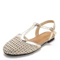 Elegant gold woven T-strap sandals with hollow closed-toe design for summer wear - 36 / Gold
