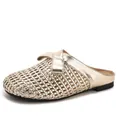Elegant gold woven closed-toe mules with a bow detail for summer wear - 36 / Gold