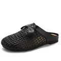 Black woven closed-toe mules with bow detail and breathable hollow design for summer - 36 / Black