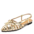 Elegant gold metallic hollow-out sandals with bow detail for women, French vintage style. - 36 / Gold