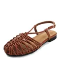 Hand-woven brown Roman sandals for women with flat heels and closed-toe design - Brown