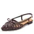 Elegant brown woven slingback sandals with pointed toe and bow detail for summer. - 36 / Coffee
