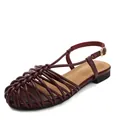 Handmade woven closed-toe Roman flat sandals in burgundy with an ankle strap buckle - Burgundy